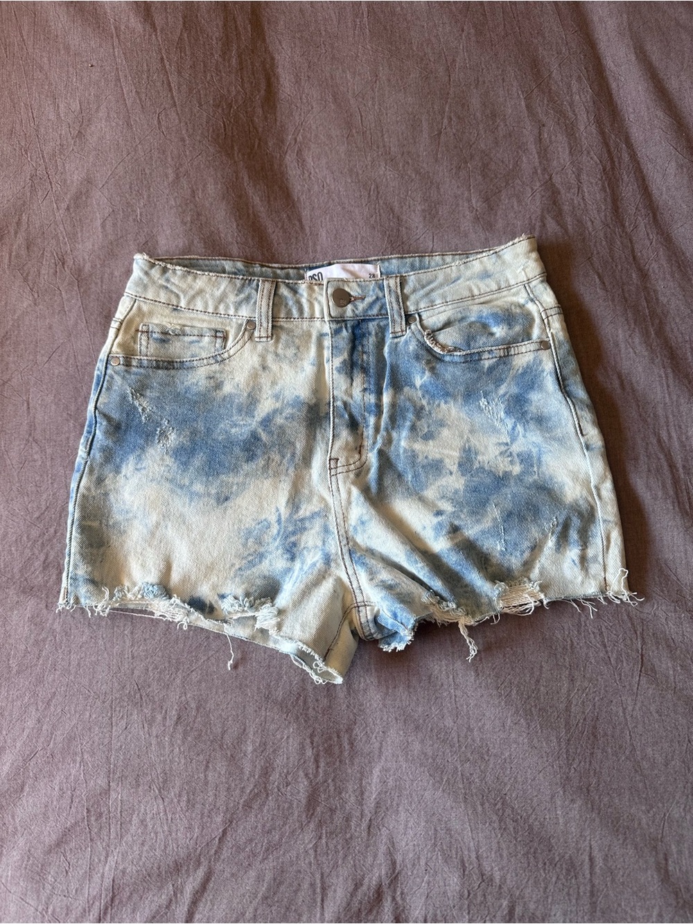 RSQ Tie-Dye Denim Cutoff Shorts - Blue/Cream